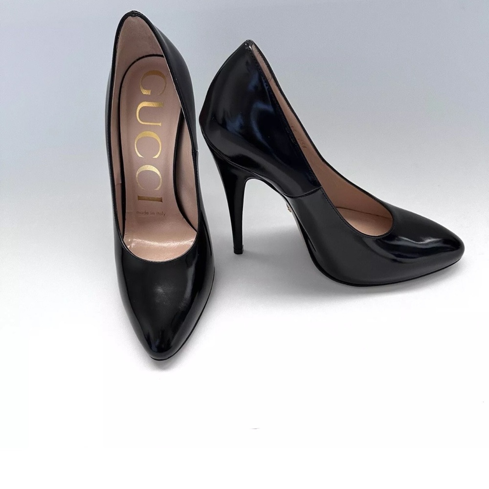 Gucci Elaisa black Leather Heels Shoes size 35 - Picture 10 of 11